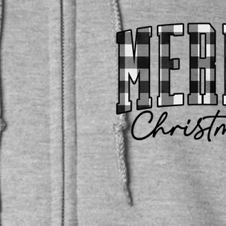 Merry Christmas Cool Black And White Plaid Full Zip Hoodie