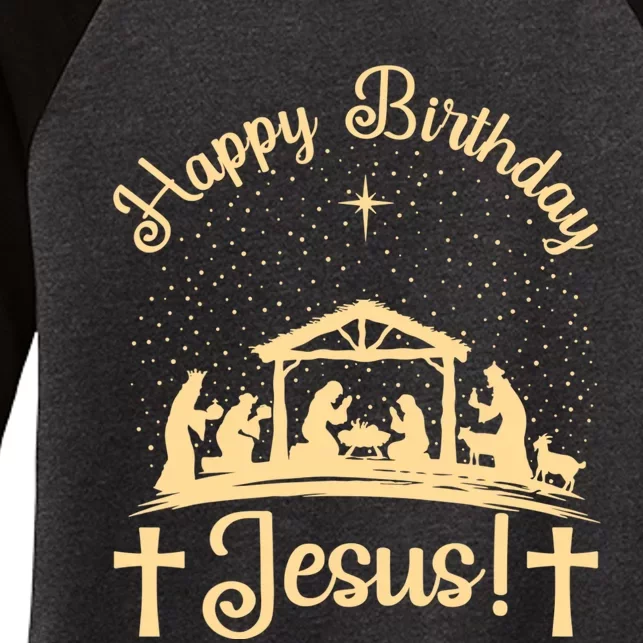 Merry Christmas Christian Happy Birthday Jesus Christ Xmas Women's Tri-Blend 3/4-Sleeve Raglan Shirt