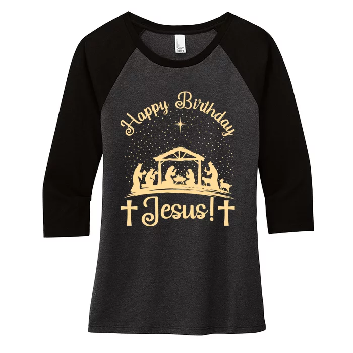 Merry Christmas Christian Happy Birthday Jesus Christ Xmas Women's Tri-Blend 3/4-Sleeve Raglan Shirt