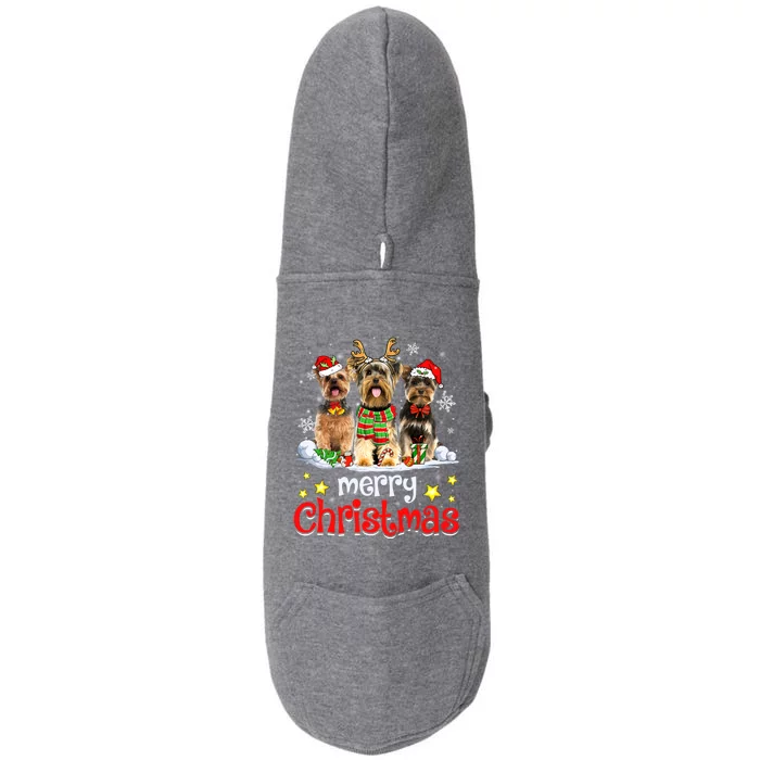 Merry Christmas Cute Yorkshire Terrier Dog Christmas Squad Gift Doggie 3-End Fleece Hoodie