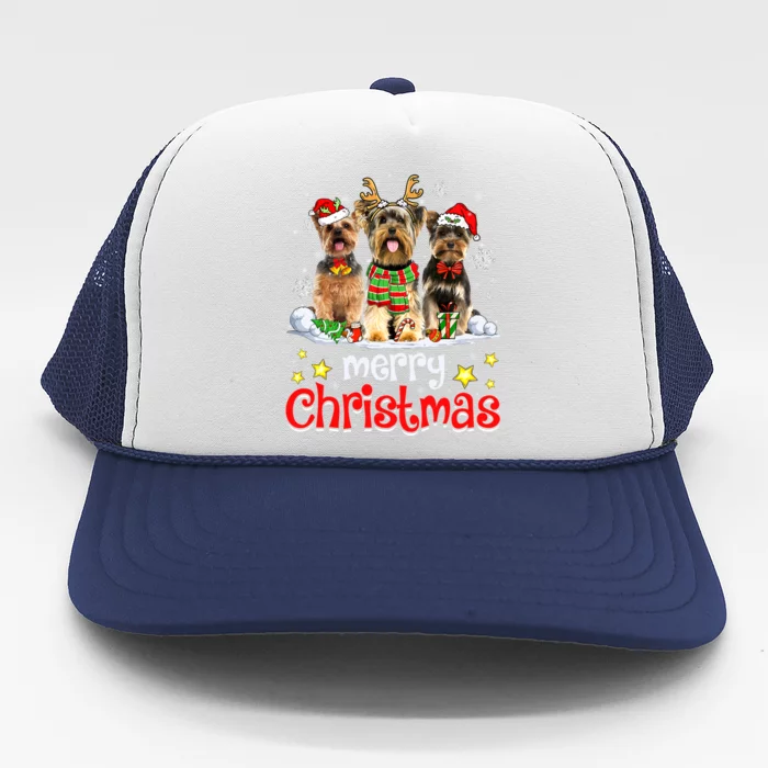 Merry Christmas Cute Yorkshire Terrier Dog Christmas Squad Gift Trucker Hat