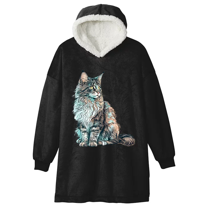 Maine Coon Cat Breed Colorful Mom Lady Hooded Wearable Blanket