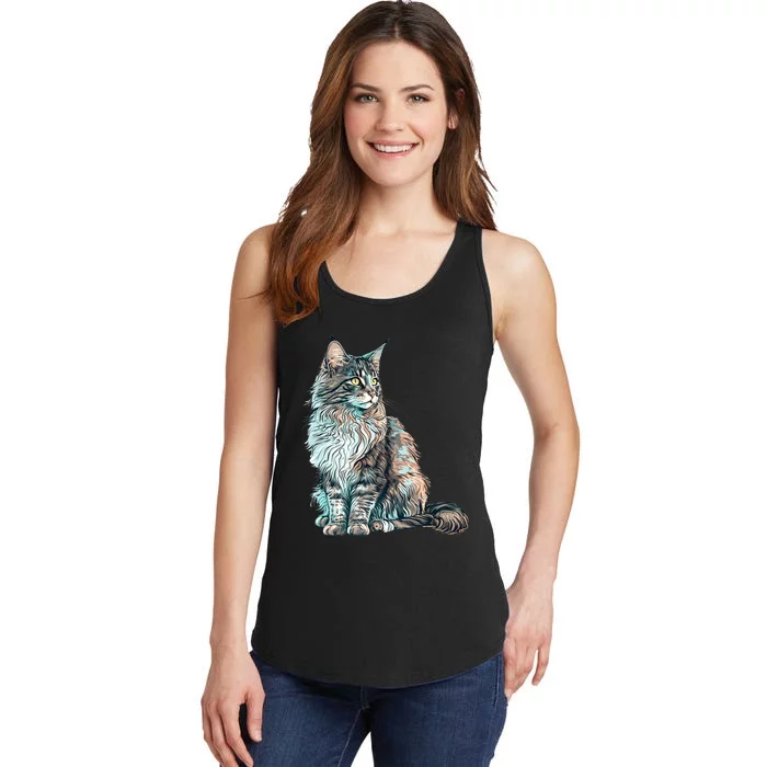 Maine Coon Cat Breed Colorful Mom Lady Ladies Essential Tank