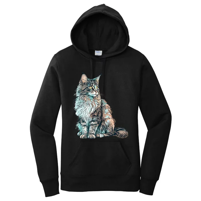 Maine Coon Cat Breed Colorful Mom Lady Women's Pullover Hoodie