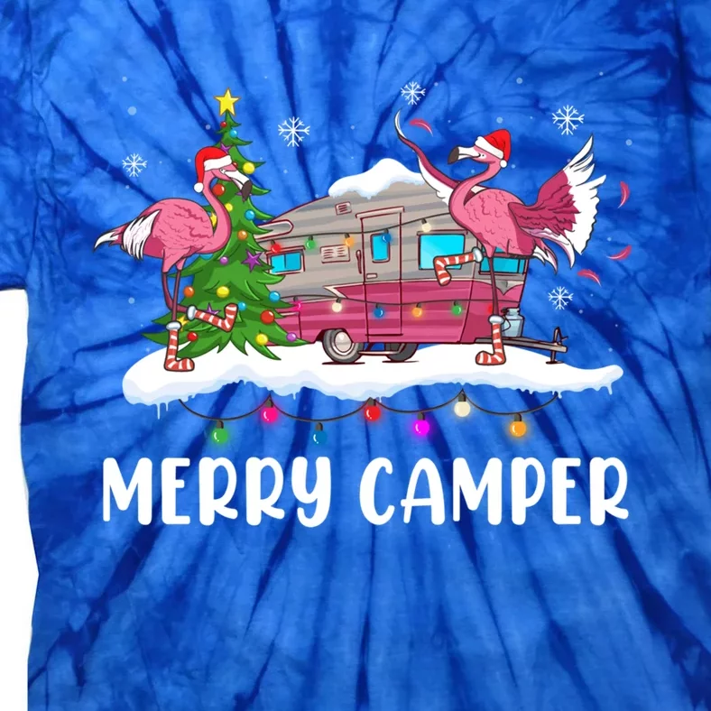 Merry Camper Camping Rv Funny Flamingo Pajama Christmas Cool Gift Tie-Dye T-Shirt