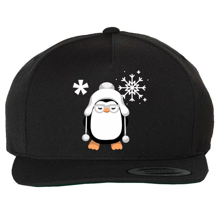 Merry Christmas Cute Penguin And Snowflake Wool Snapback Cap