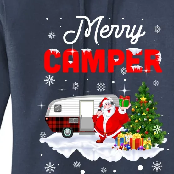 Merry Camper Christmas Santa Camper Camping Truck Red Plaid Gift Women's Pullover Hoodie