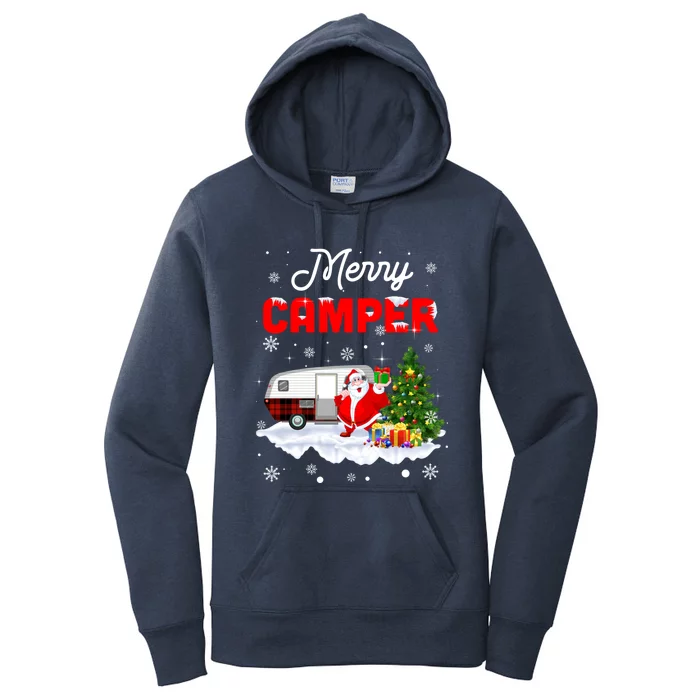 Merry Camper Christmas Santa Camper Camping Truck Red Plaid Gift Women's Pullover Hoodie