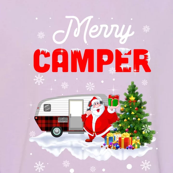 Merry Camper Christmas Santa Camper Camping Truck Red Plaid Gift Garment-Dyed Sweatshirt