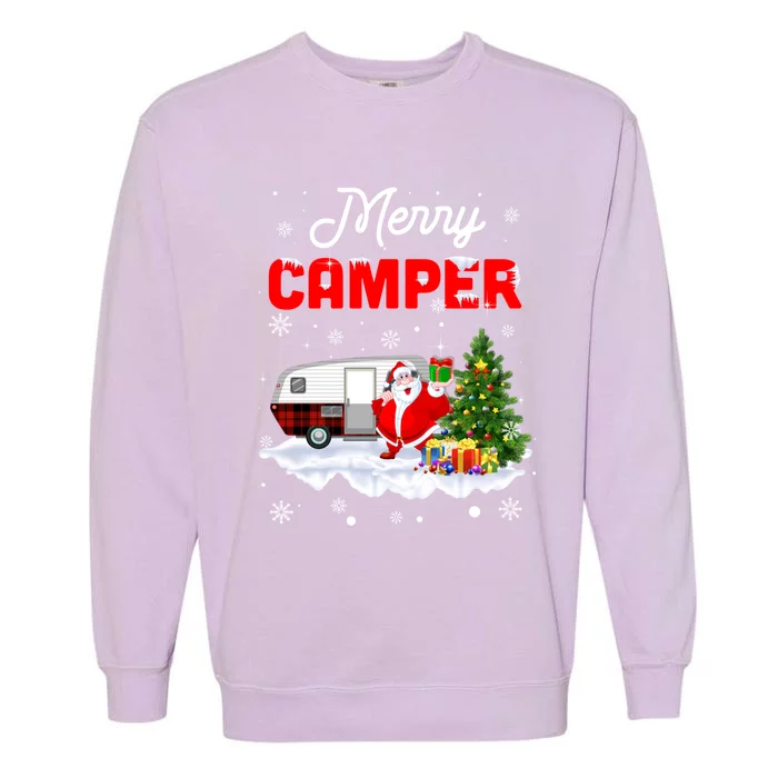 Merry Camper Christmas Santa Camper Camping Truck Red Plaid Gift Garment-Dyed Sweatshirt