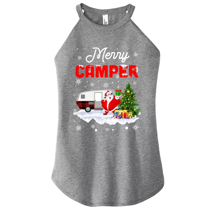 Merry Camper Christmas Santa Camper Camping Truck Red Plaid Gift Women’s Perfect Tri Rocker Tank