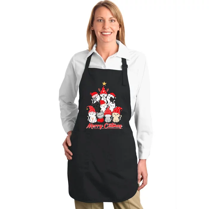 Merry Catmas Christmas Ugly Xmas Cat Lover Full-Length Apron With Pocket