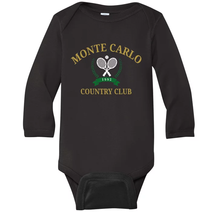 Monte Carlo Country Club Vintage Tennis Aesthetic Baby Long Sleeve Bodysuit