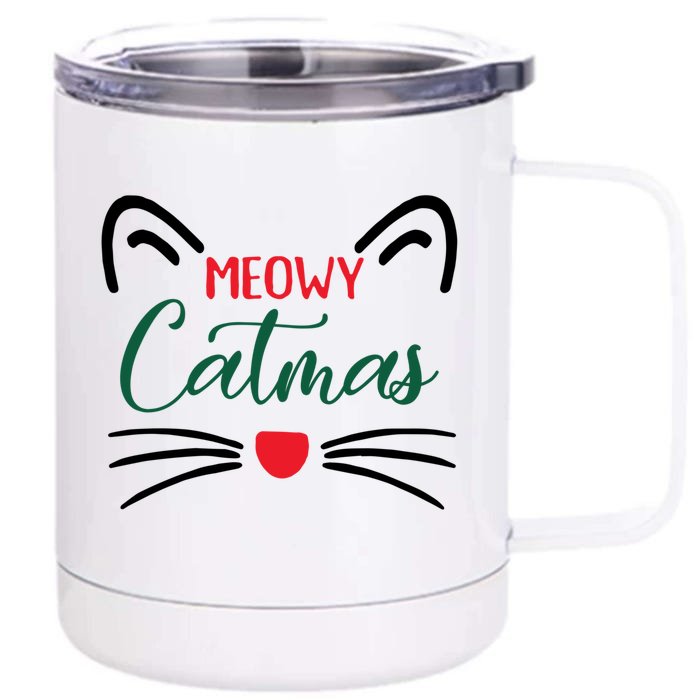 Meowy Catmas Christmas Gift Front & Back 12oz Stainless Steel Tumbler Cup