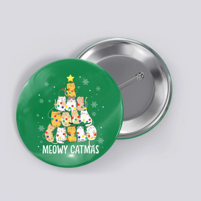 Meowy Catmas Cat Christmas Tree Lights Kitten Xmas Cat Lover Button