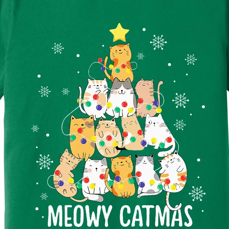 Meowy Catmas Cat Christmas Tree Lights Kitten Xmas Cat Lover Premium T-Shirt