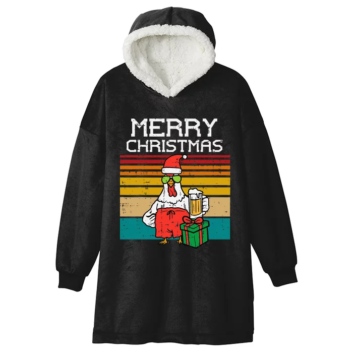 Merry Christmas Chicken Funny Retro Farm Xmas Farmer Dad Hooded Wearable Blanket