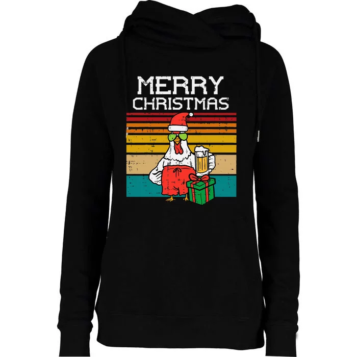 Merry Christmas Chicken Funny Retro Farm Xmas Farmer Dad Womens Funnel Neck Pullover Hood