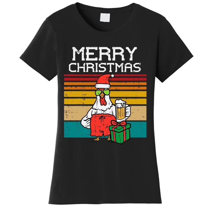 Merry Christmas Chicken Funny Retro Farm Xmas Farmer Dad Women's T-Shirt