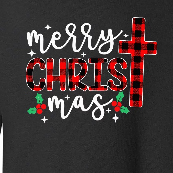 Merry Christmas Christian Cross Xmas Pajama Buffalo Plaid Toddler Sweatshirt