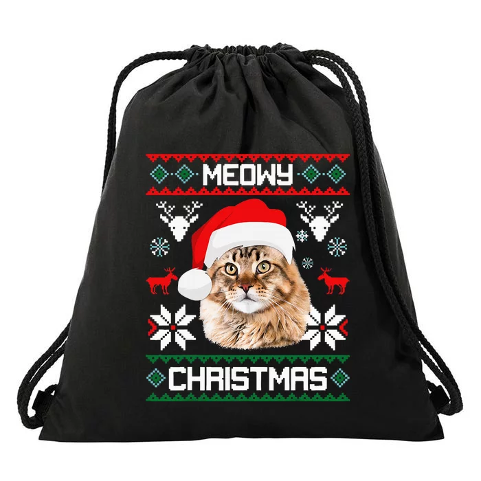 Maine Coon Cat Meowy Ugly Sweater Cat Christmas Drawstring Bag