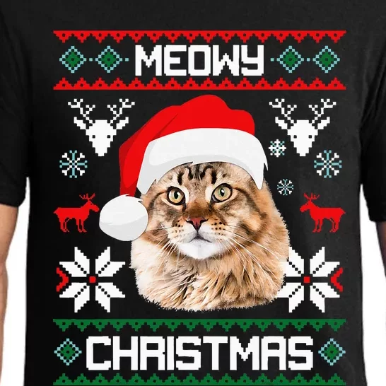 Maine Coon Cat Meowy Ugly Sweater Cat Christmas Pajama Set