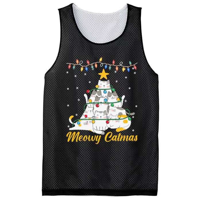 Meowy Catmas Cat Christmas Tree Xmas Funny Santa Mesh Reversible Basketball Jersey Tank