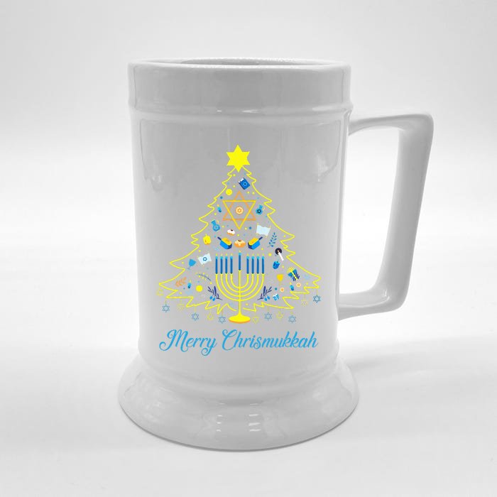 Merry Chrismukkah Christmas Tree Menorah Hanukkah Jewish Front & Back Beer Stein