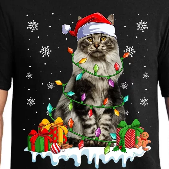 Maine Coon Cat Xmas Light Christmas Kitten Lover Funny Gift Pajama Set