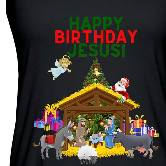 Merry Christmas Christian Happy Birthday Jesus Christ Xmas Ladies Essential Flowy Tank