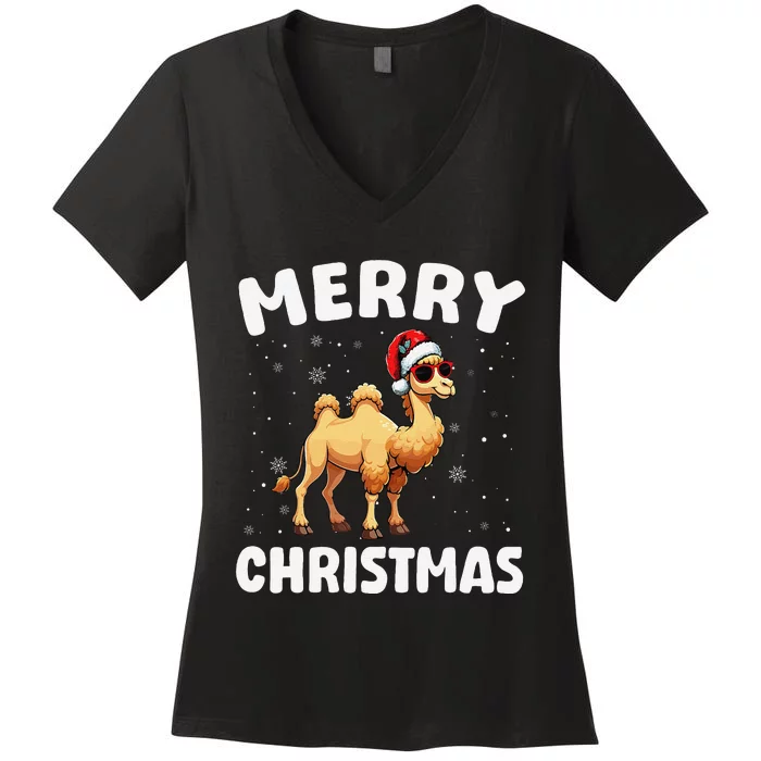 Merry Christmas Camel Merry Xmas Funny Women's V-Neck T-Shirt