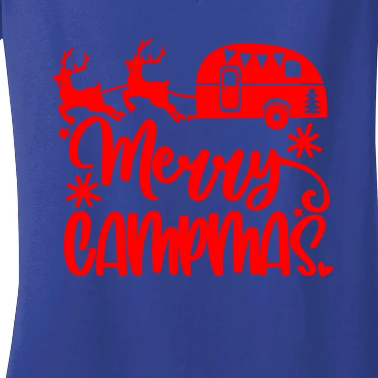 Merry Campmas Camping Christmas Funny Camper Reindeer Gift Women's V-Neck T-Shirt