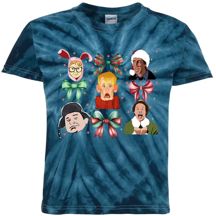 Merry Christmas Coquette Bow Comedy Movie Kevin Buddy Ralphie Kids Tie-Dye T-Shirt