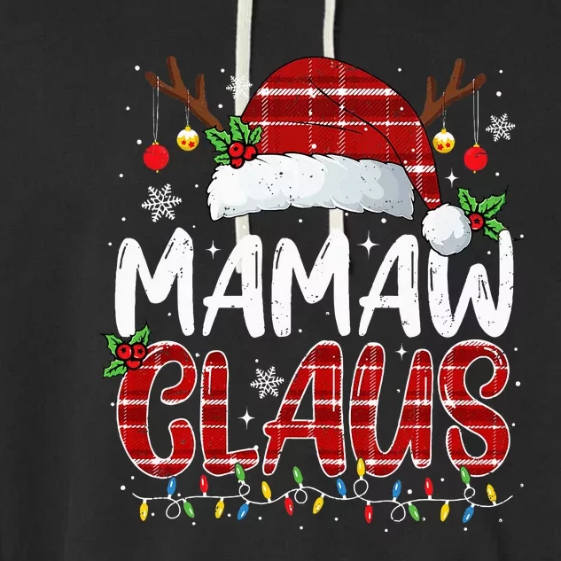 Mamaw Claus Christmas Lights Pajama Family Matching Garment-Dyed Fleece Hoodie