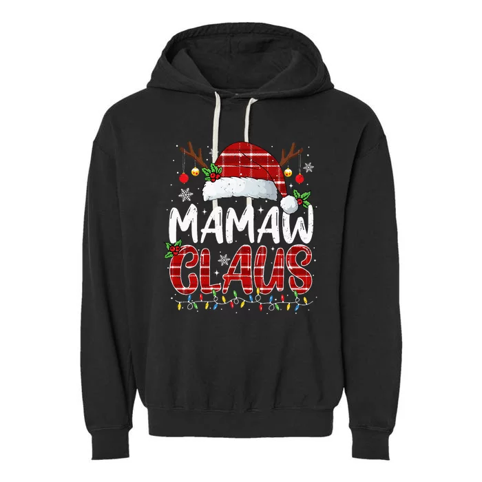 Mamaw Claus Christmas Lights Pajama Family Matching Garment-Dyed Fleece Hoodie