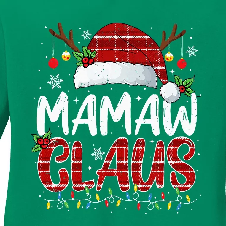 Mamaw Claus Christmas Lights Pajama Family Matching Ladies Long Sleeve Shirt