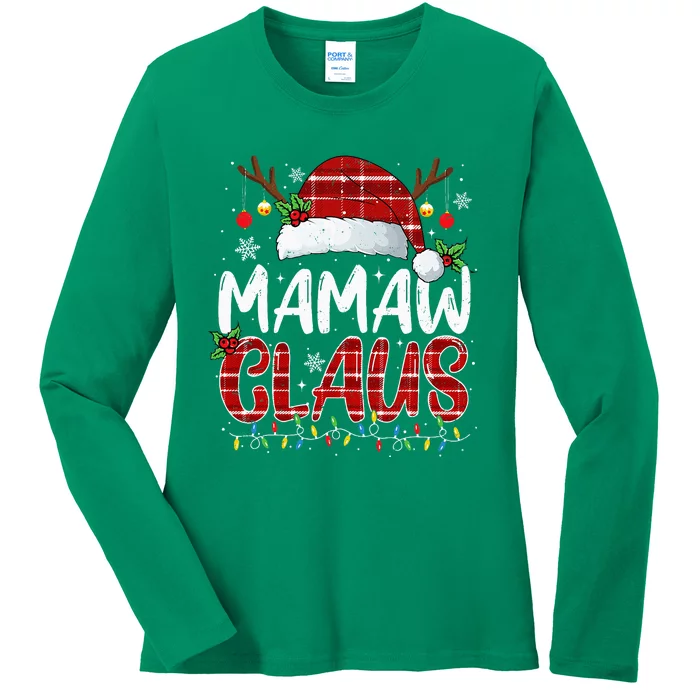 Mamaw Claus Christmas Lights Pajama Family Matching Ladies Long Sleeve Shirt