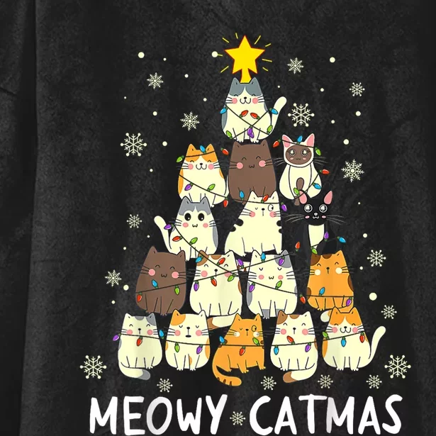 Meowy Catmas Cat Christmas Tree Xmas Hooded Wearable Blanket