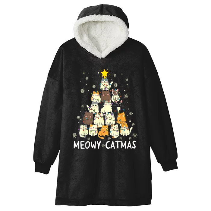 Meowy Catmas Cat Christmas Tree Xmas Hooded Wearable Blanket