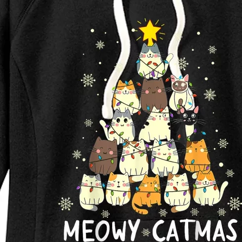 Meowy Catmas Cat Christmas Tree Xmas Women's Fleece Hoodie