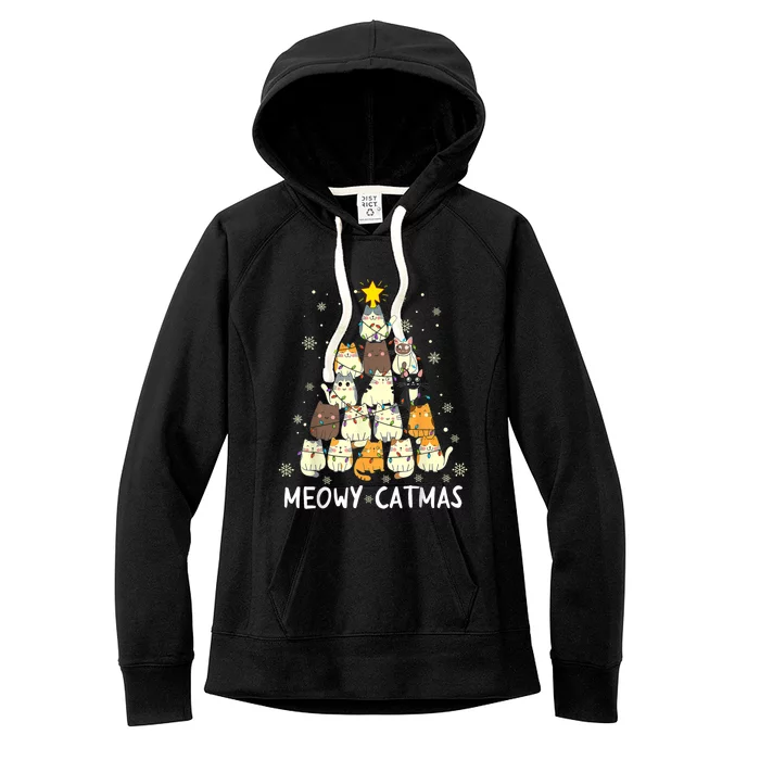 Meowy Catmas Cat Christmas Tree Xmas Women's Fleece Hoodie