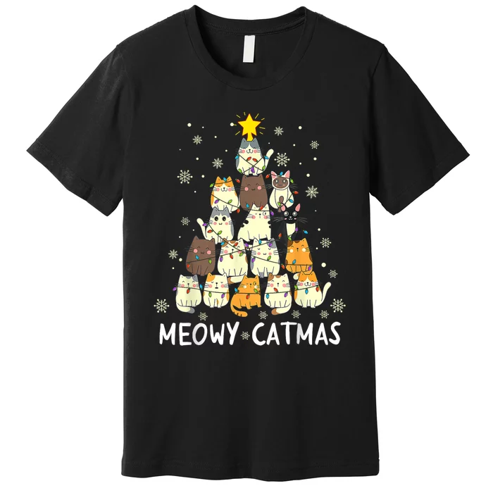 Meowy Catmas Cat Christmas Tree Xmas Premium T-Shirt