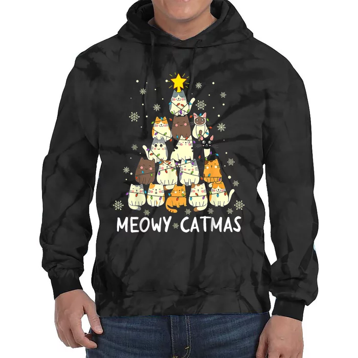 Meowy Catmas Cat Christmas Tree Xmas Tie Dye Hoodie