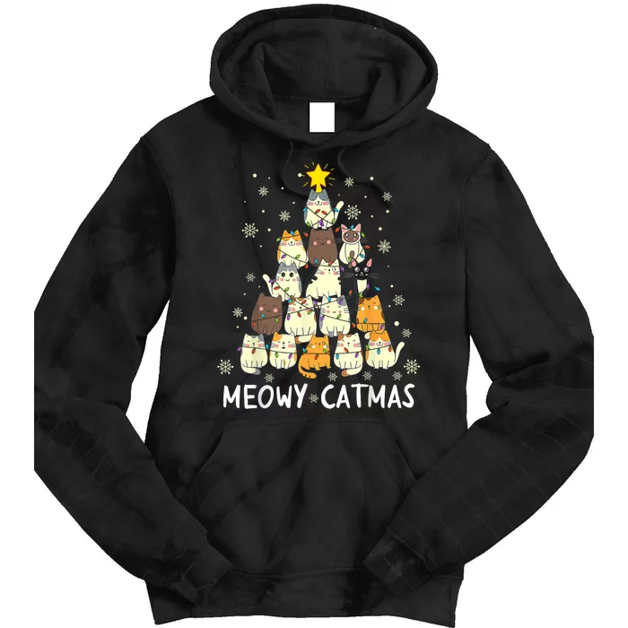 Meowy Catmas Cat Christmas Tree Xmas Tie Dye Hoodie