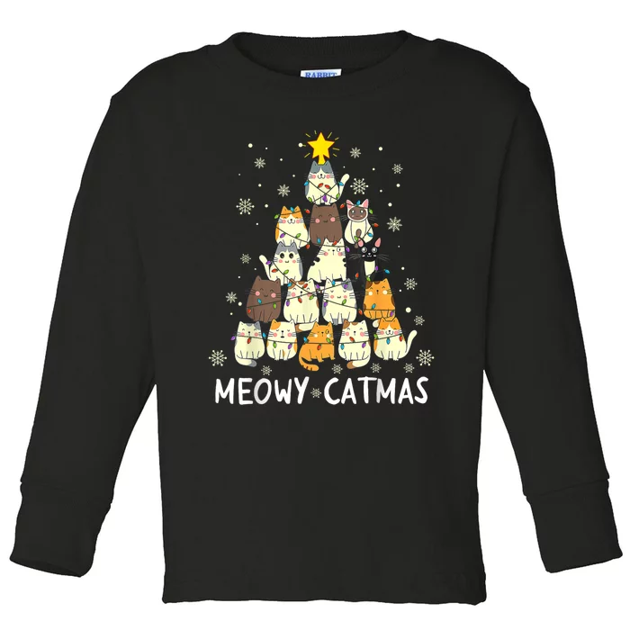 Meowy Catmas Cat Christmas Tree Xmas Toddler Long Sleeve Shirt