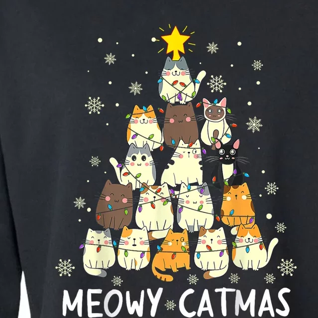 Meowy Catmas Cat Christmas Tree Xmas Cropped Pullover Crew