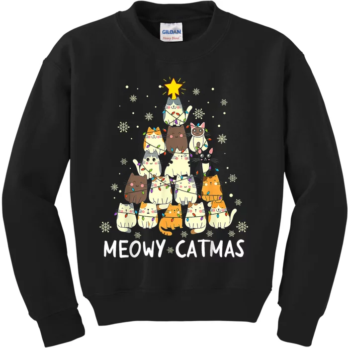 Meowy Catmas Cat Christmas Tree Xmas Kids Sweatshirt