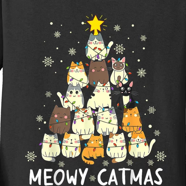 Meowy Catmas Cat Christmas Tree Xmas Kids Long Sleeve Shirt