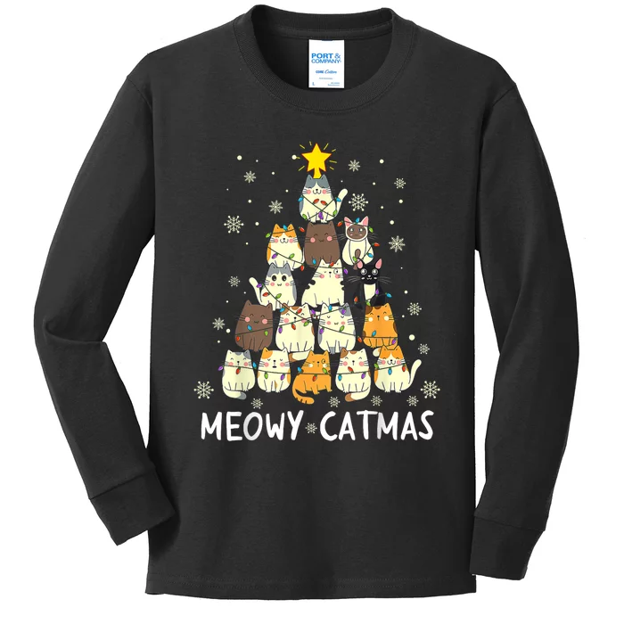 Meowy Catmas Cat Christmas Tree Xmas Kids Long Sleeve Shirt