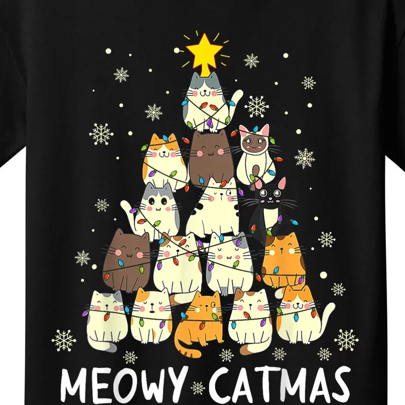 Meowy Catmas Cat Christmas Tree Xmas Kids T-Shirt